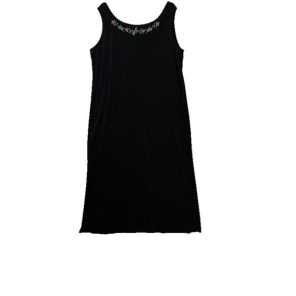 Double D Ranch Dress Womens 1X Black Embroidered Stretch Slinky Western Boho Vtg - Picture 1 of 12